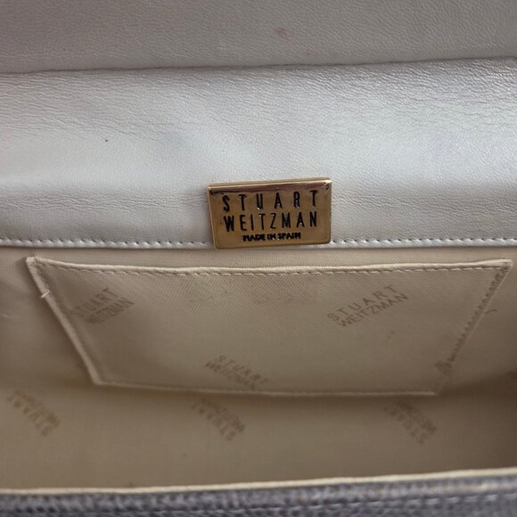 VTG Stuart Weitzman White Silver Embossed Leather Shoulder Bag Made in Spain - Picture 6 of 9